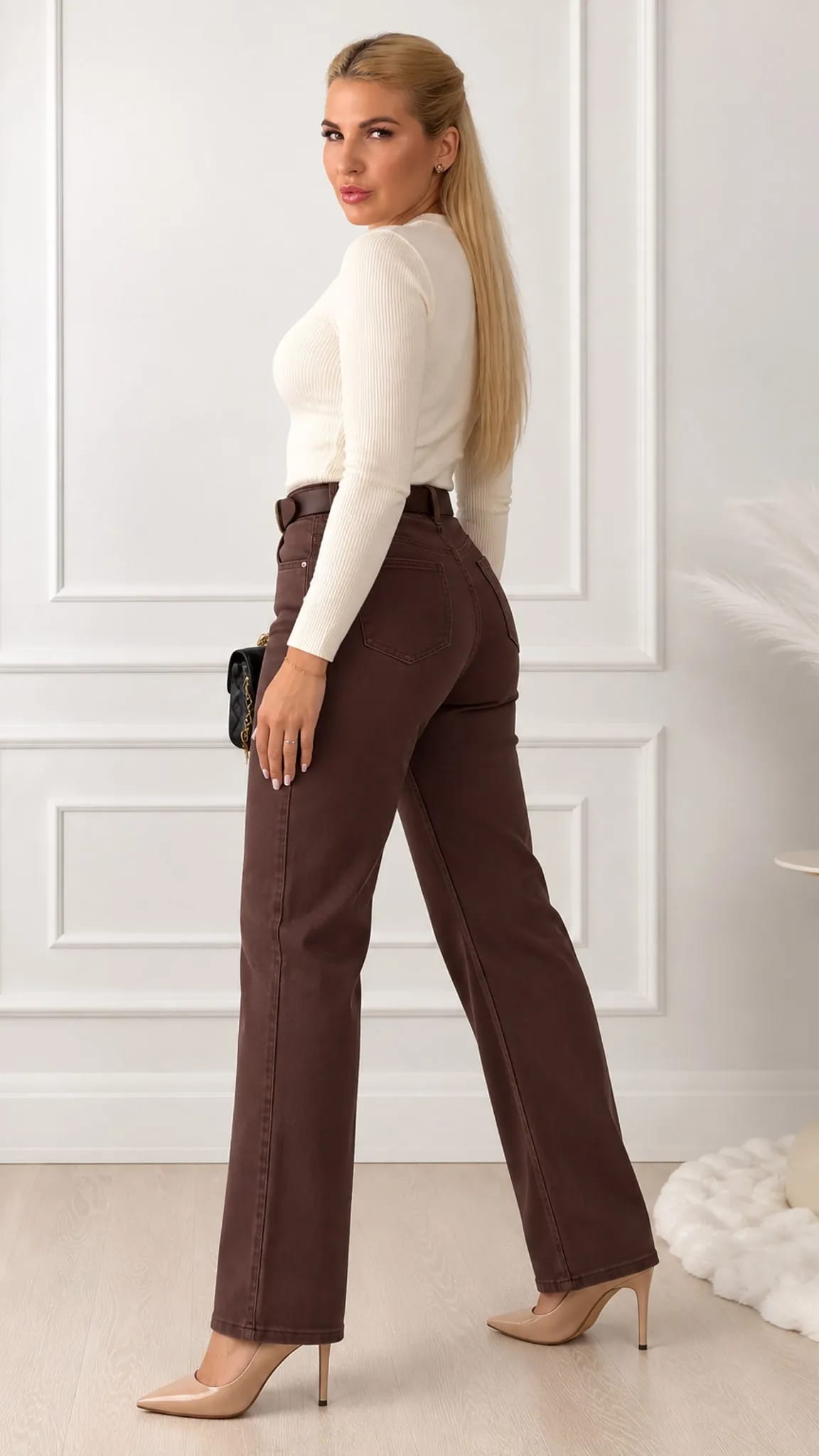 Women's high-waisted wide-leg pants – denim style, straight leg and extended cut