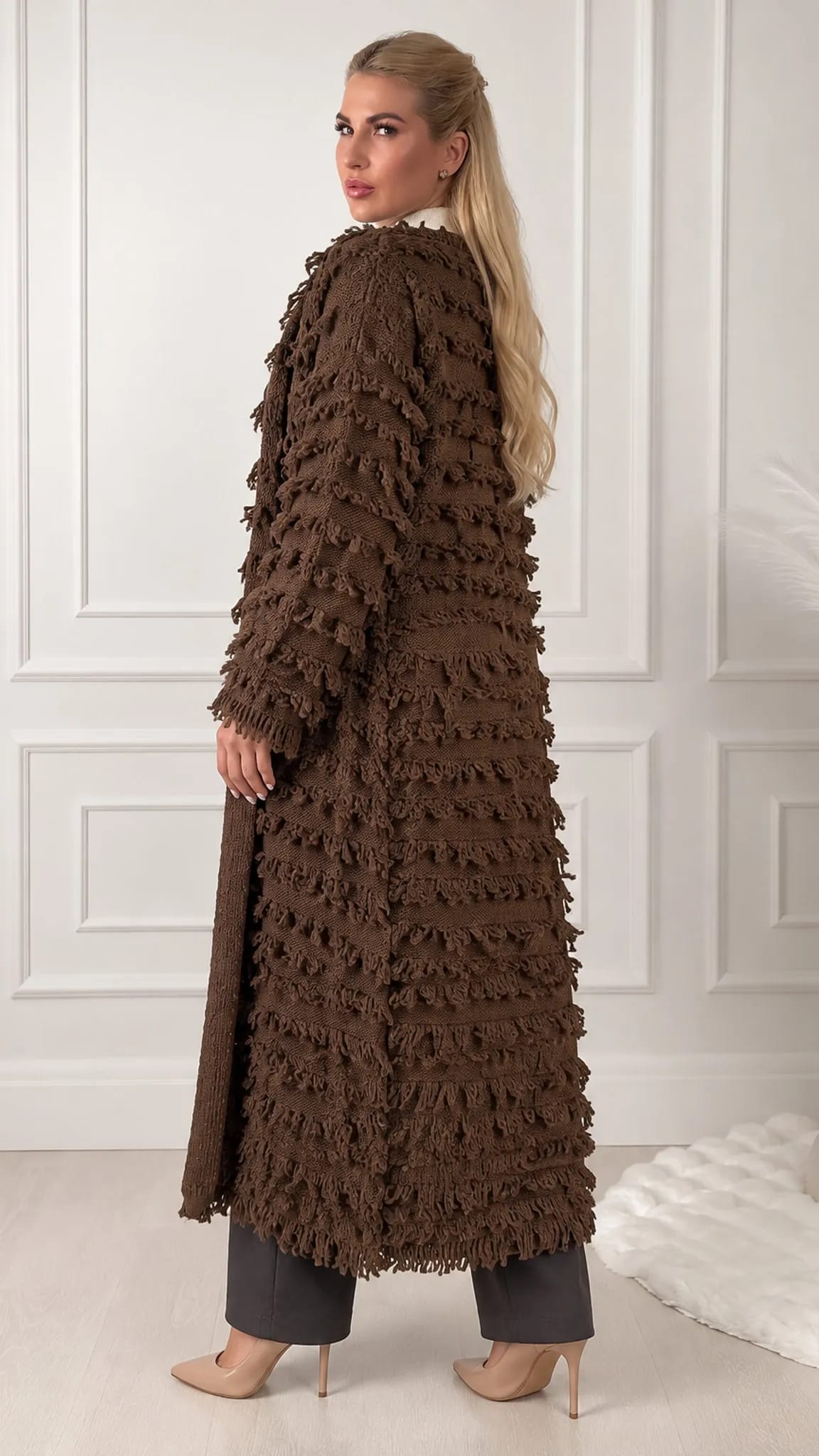 Kardigans garais sievietēm brūns oversized 