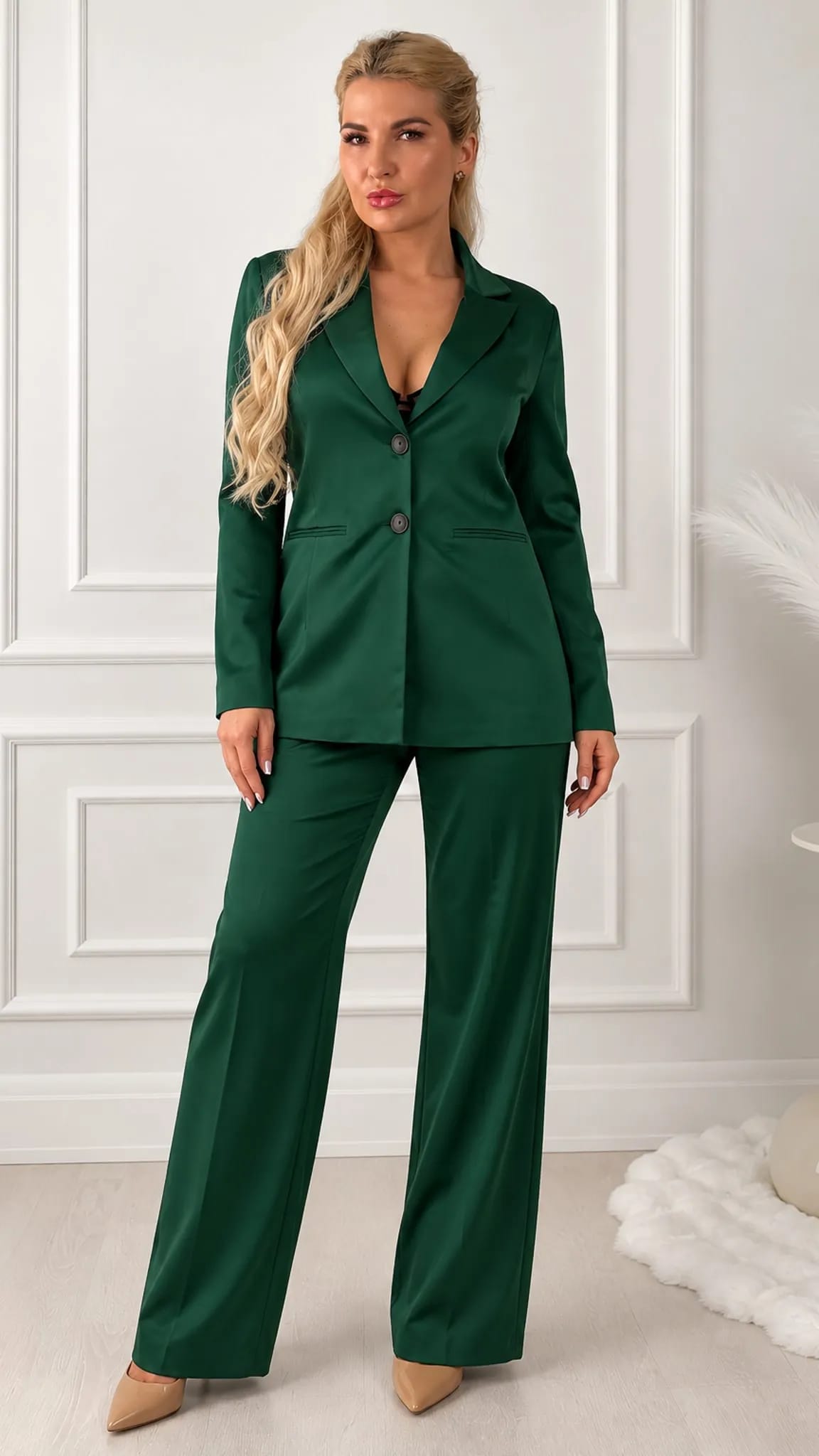 Zaļš oficiāls elegants glamu uzvalks sievietēm