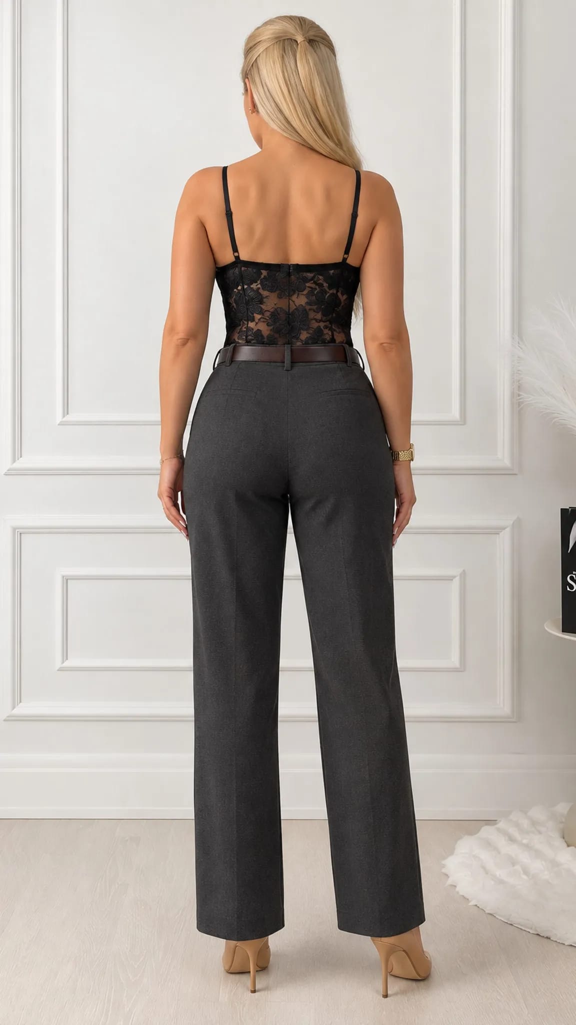Lace bodysuit with thin straps – corset effect