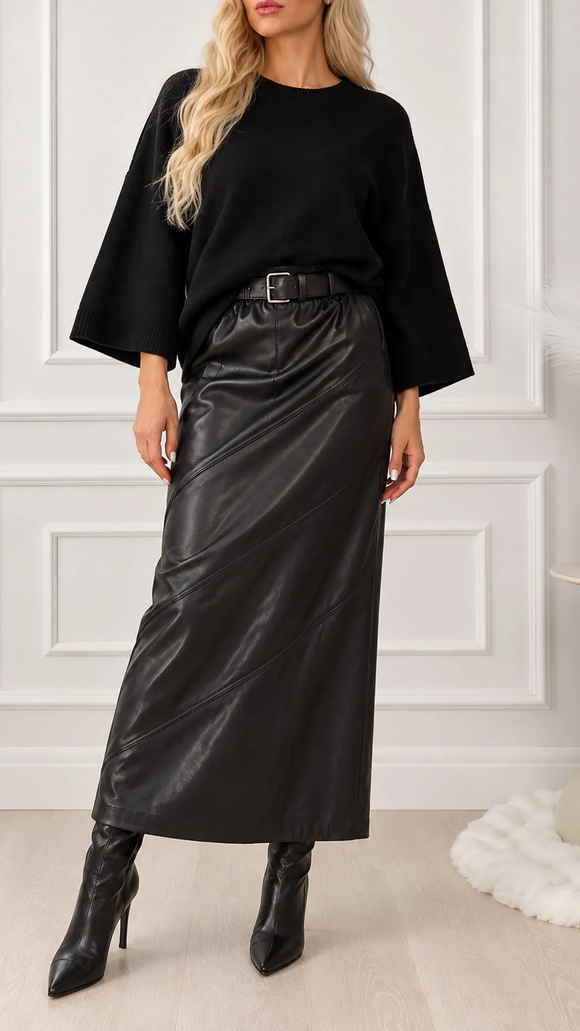Knit & Leather-Look Skirt Set