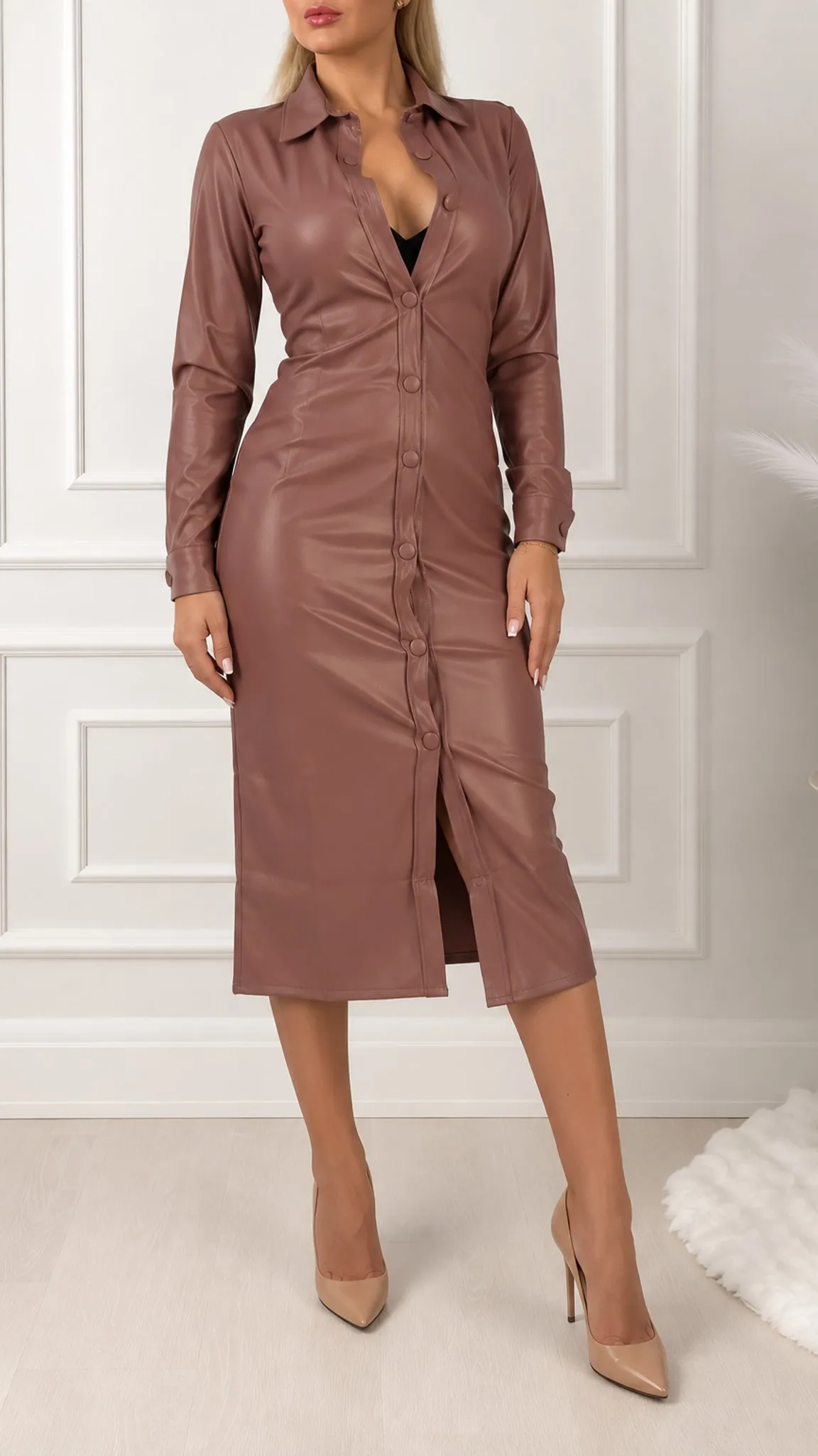 Brūna eleganta formāla kleita ar pogām sievietēm