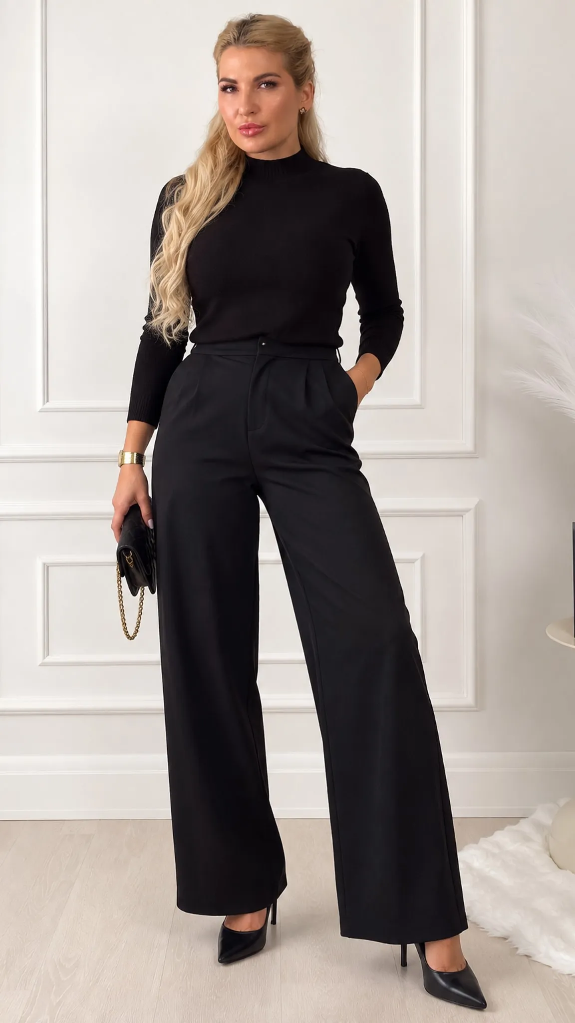 Modern elegant black flowing trousers